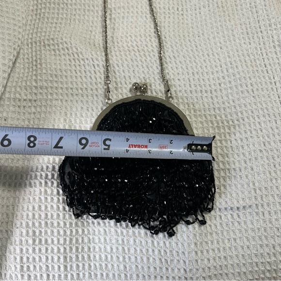 Vintage Bijoux Terner black beaded evening handbag shoulder bag kiss lock silver - Picture 4 of 14